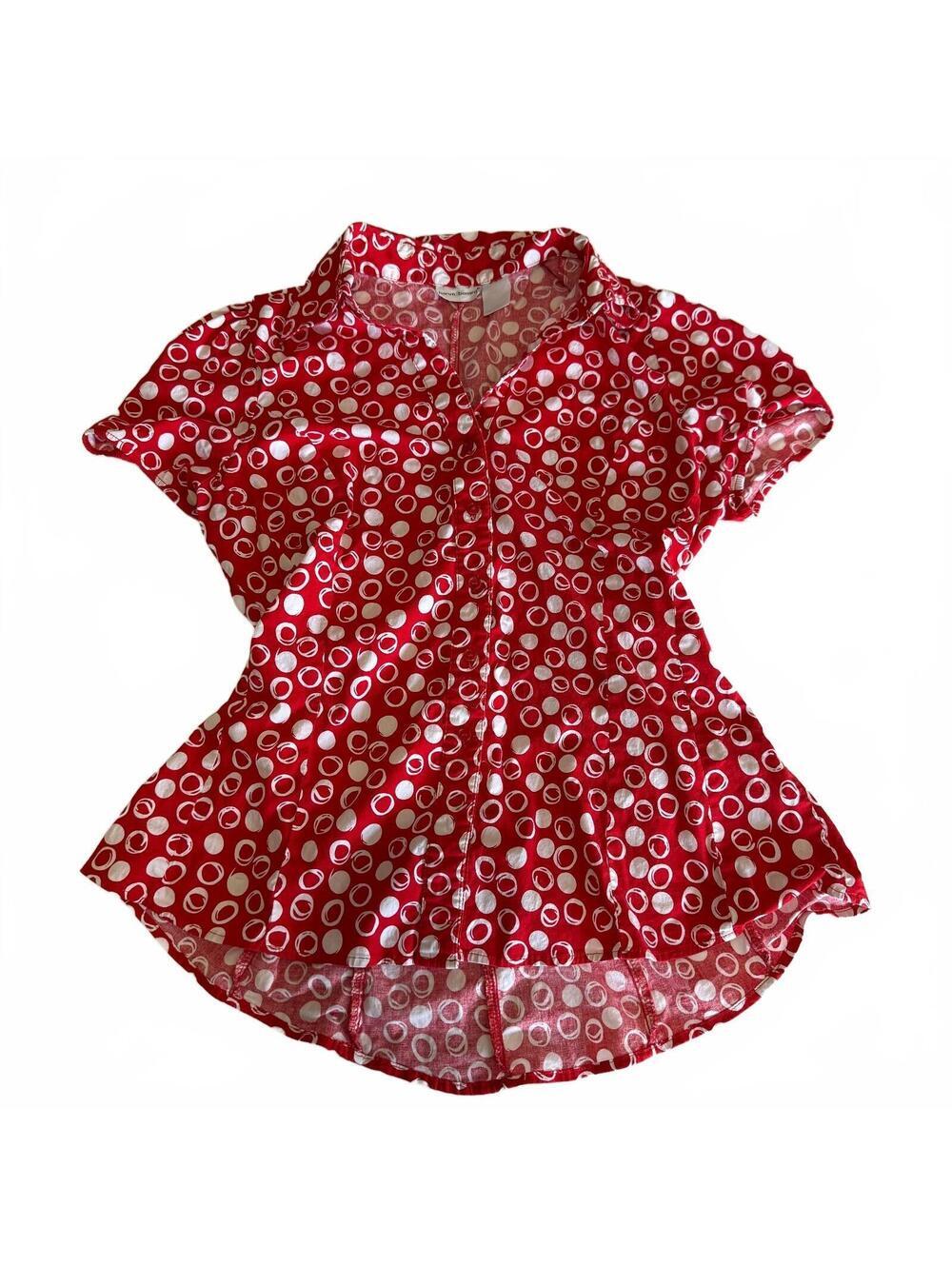 Vintage Harve Benard Polka Dot Puff Sleeve Collared Blouse Women's L Red Retro - Picture 2 of 4
